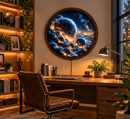 Galaxy Planets LED Wall Art, Cosmic Universe Round Wall Light, Starry Sky Space Decor, Celestial Bedroom Wall Hanging Gift