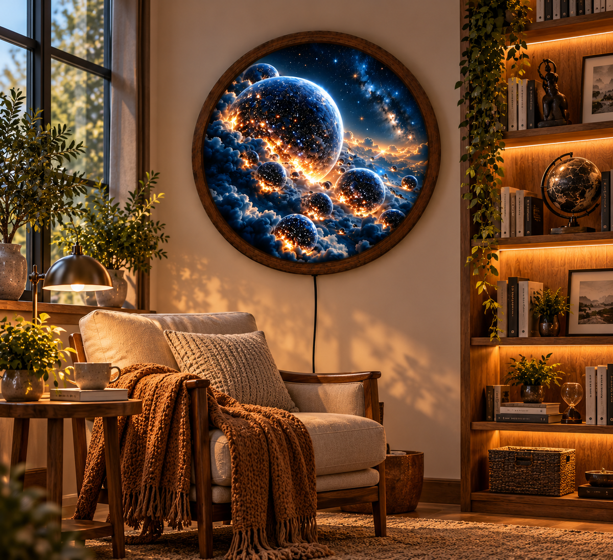 Galaxy Planets LED Wall Art, Cosmic Universe Round Wall Light, Starry Sky Space Decor, Celestial Bedroom Wall Hanging Gift
