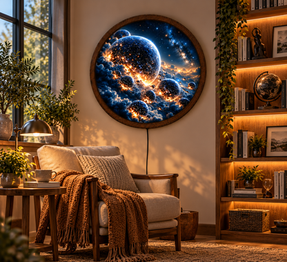 Galaxy Planets LED Wall Art, Cosmic Universe Round Wall Light, Starry Sky Space Decor, Celestial Bedroom Wall Hanging Gift