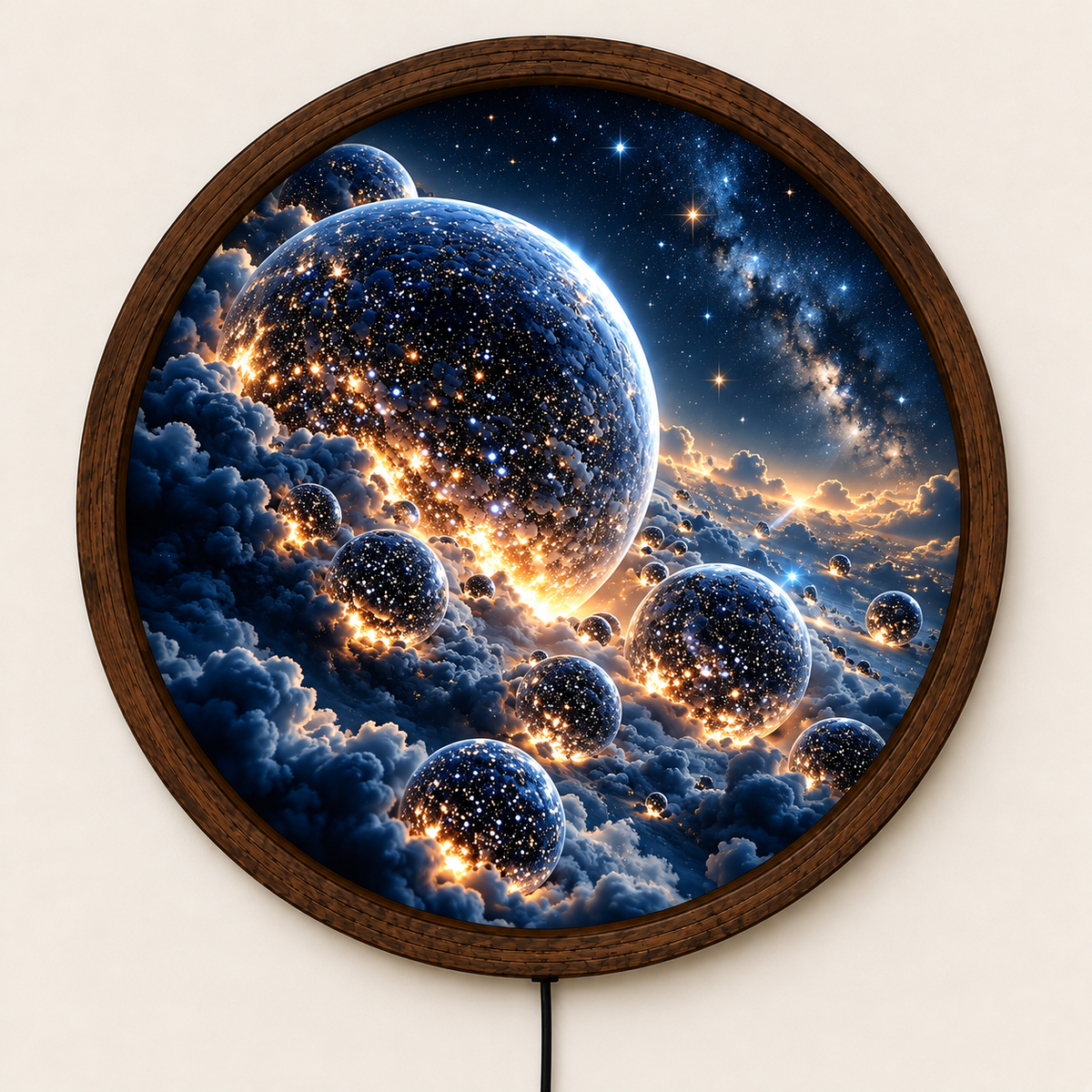 Galaxy Planets LED Wall Art, Cosmic Universe Round Wall Light, Starry Sky Space Decor, Celestial Bedroom Wall Hanging Gift