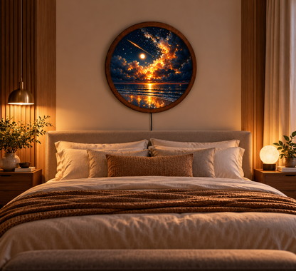 Celestial Ocean LED Wall Art, Starry Night Seascape Round Wall Light, Glowing Moon Coastal Decor, Galaxy Sky Bedroom Gift