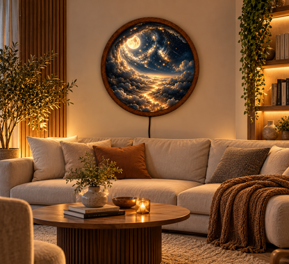 Celestial Moon LED Wall Art, Glowing Galaxy Cloud Round Wall Light, Starry Night Sky Decor, Fantasy Bedroom Wall Hanging Gift