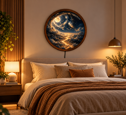 Celestial Moon LED Wall Art, Glowing Galaxy Cloud Round Wall Light, Starry Night Sky Decor, Fantasy Bedroom Wall Hanging Gift