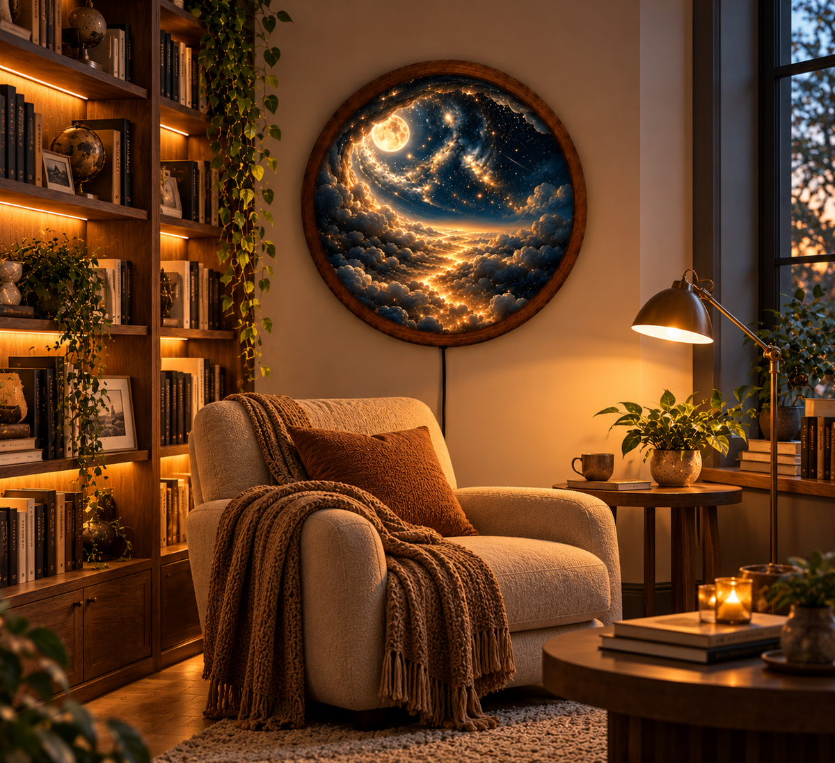 Celestial Moon LED Wall Art, Glowing Galaxy Cloud Round Wall Light, Starry Night Sky Decor, Fantasy Bedroom Wall Hanging Gift