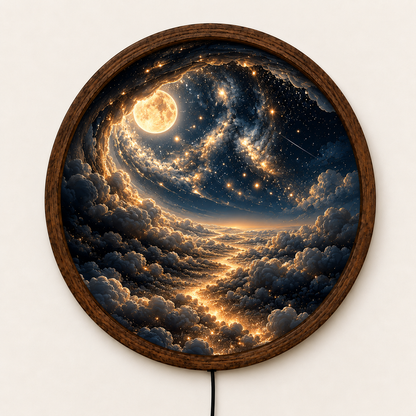 Celestial Moon LED Wall Art, Glowing Galaxy Cloud Round Wall Light, Starry Night Sky Decor, Fantasy Bedroom Wall Hanging Gift
