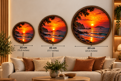 Ocean Sunset LED Wall Art, Coastal Beach Landscape Decor, Round Illuminated Wall Hanging, Tropical Seascape Home Decoration