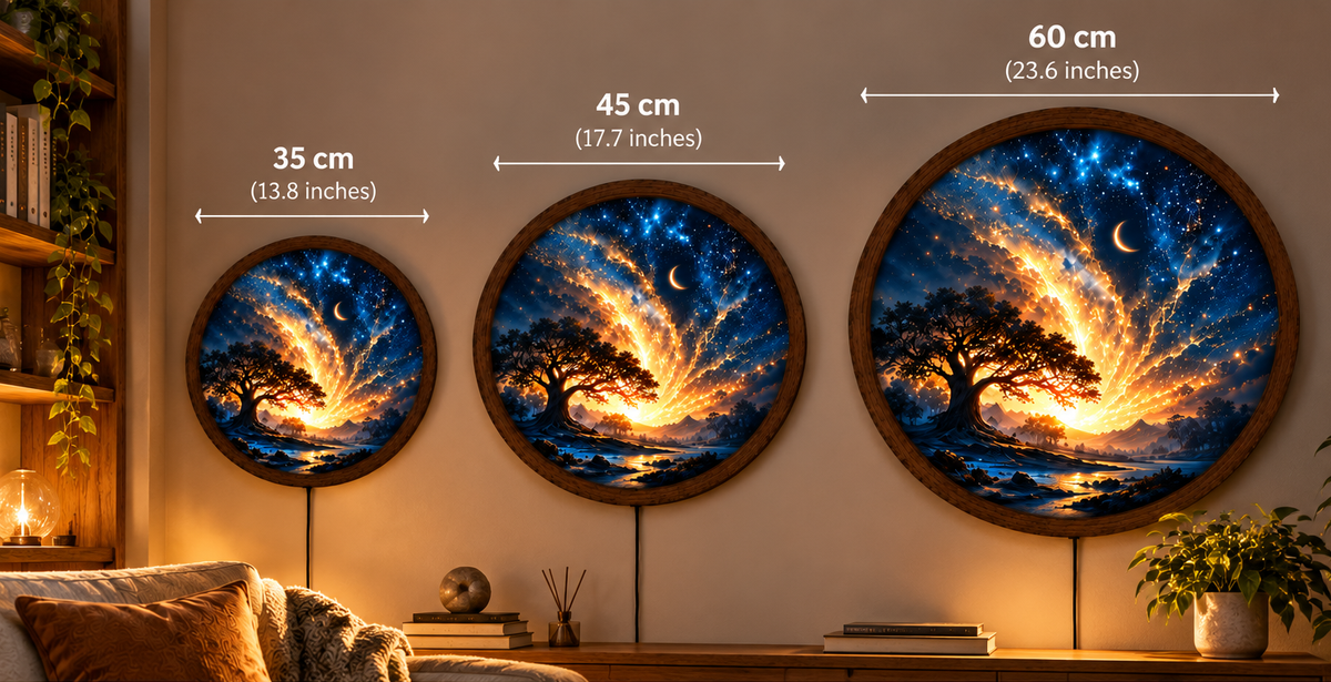 Celestial Tree of Life LED Wall Art, Starry Night Galaxy Moon Decor, Round Illuminated Wall Hanging, Fantasy Landscape Home Decoration
