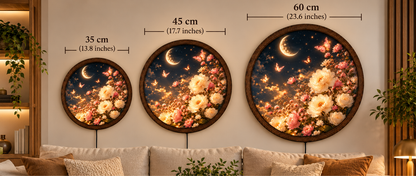 Moonlit Floral LED Wall Art, Crescent Moon Butterfly Round Light, Glowing Flower Wall Decor, Romantic Bedroom Night Light Gift