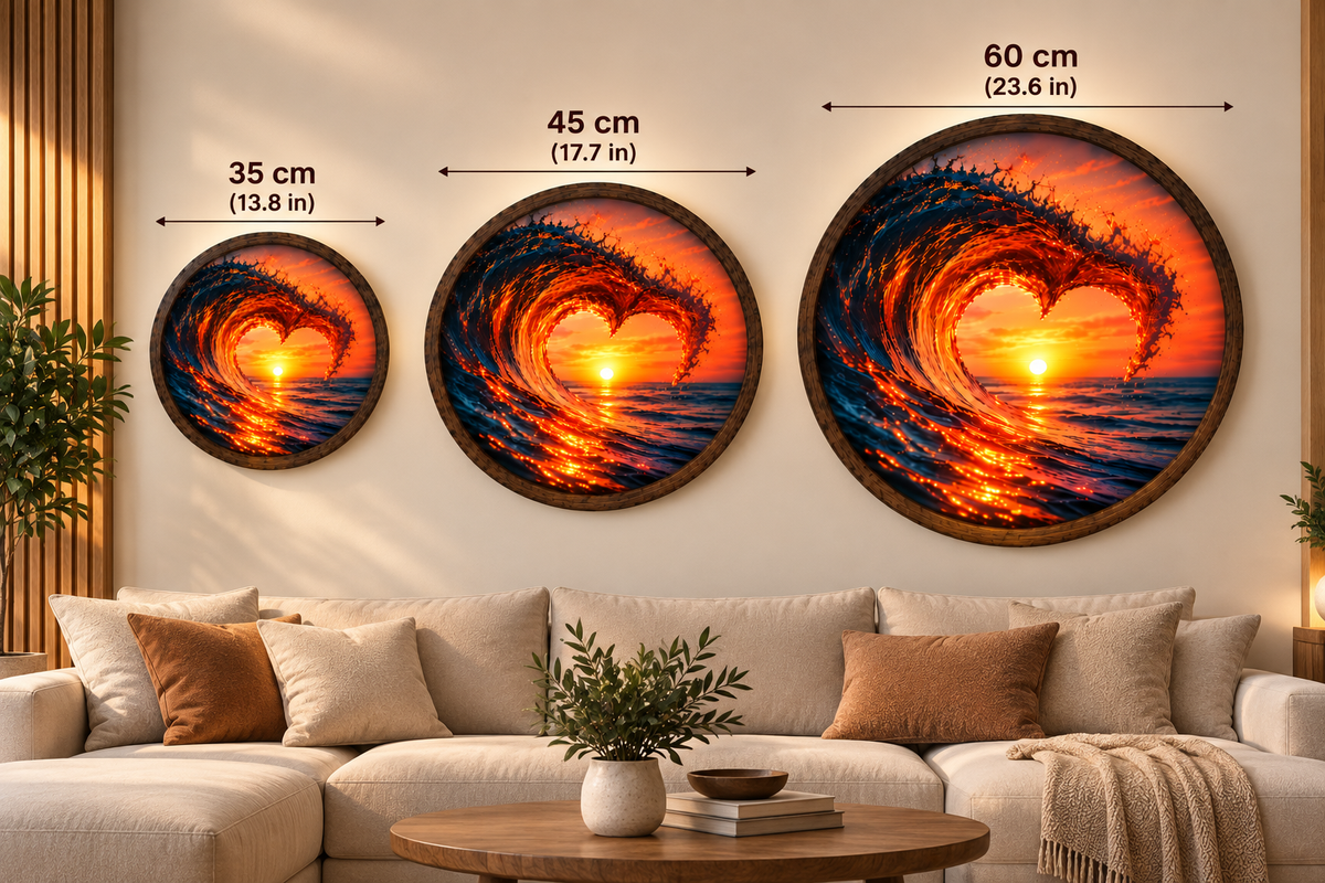 Heart Shaped Ocean Wave LED Wall Art, Romantic Sunset Round Wall Light, Glowing Coastal Beach Decor, Ocean Lover Gift