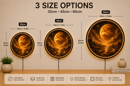 Venus LED Wall Art, Planet Wall Decor, Round Wooden Frame Lamp, Celestial Night Light (Copy)