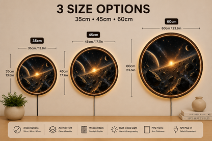 Cosmic Asteroid LED Wall Art, Planetary Space Decor, Lighted Wall Hanging