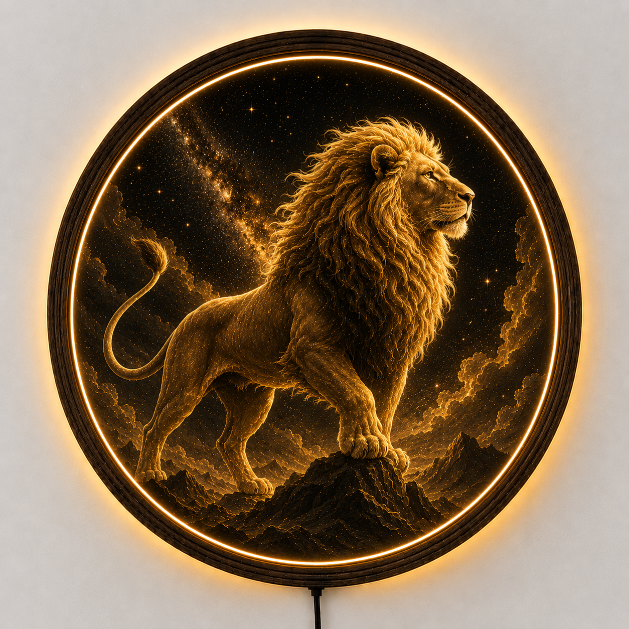 Leo Zodiac Lion LED Wall Art, Celestial Lion Night Light, Round Illuminated Wall Decor, Astrology Gift for Leo Sign