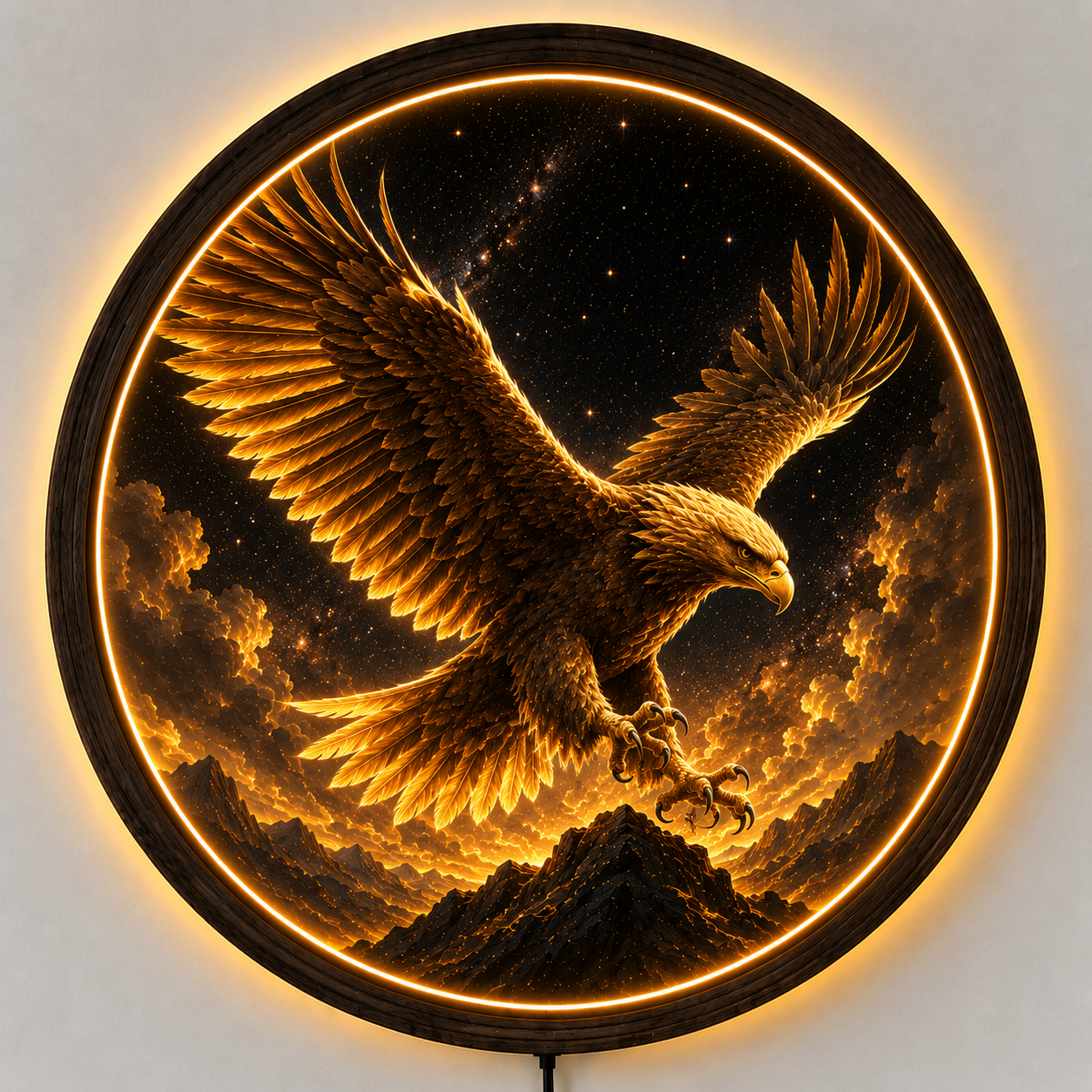 Golden Eagle LED Wall Art, Majestic Eagle Night Light, Round Acrylic Wall Decor, Celestial Home Decoration