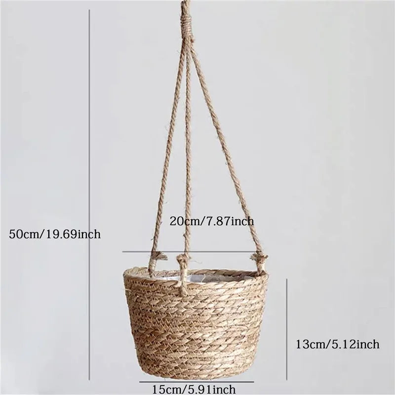 Macrame Hanging Planter, Jute Rope Woven Plant Basket for Indoor & Outdoor Use