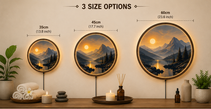 Round LED Mountain Wall Lamp, Modern Landscape Light, Minimalist Wall Decor, Scenic Night Light, Unique Home Gift