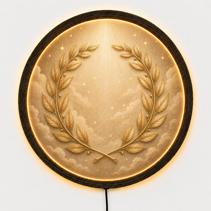 Laurel Wreath LED Wall Decor, Round Wooden Frame Light, Roman Inspired Wall Art