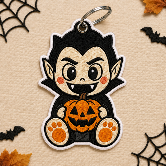 Cute Vampire Keychain, Halloween Embroidered Keychain, Pumpkin Dracula Bag Charm, Spooky Vampire Gift, Halloween Accessory