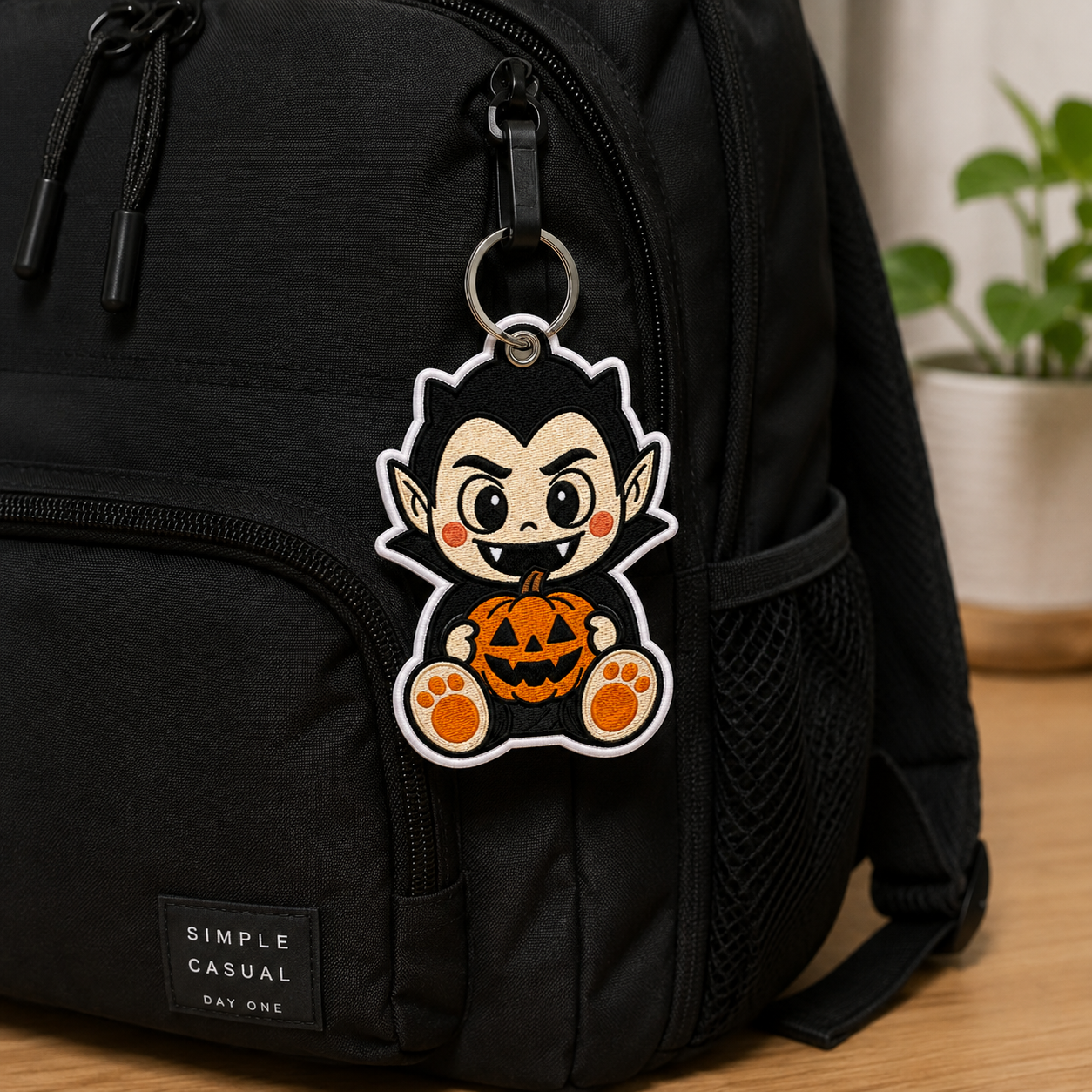 Cute Vampire Keychain, Halloween Embroidered Keychain, Pumpkin Dracula Bag Charm, Spooky Vampire Gift, Halloween Accessory