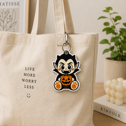 Cute Vampire Keychain, Halloween Embroidered Keychain, Pumpkin Dracula Bag Charm, Spooky Vampire Gift, Halloween Accessory