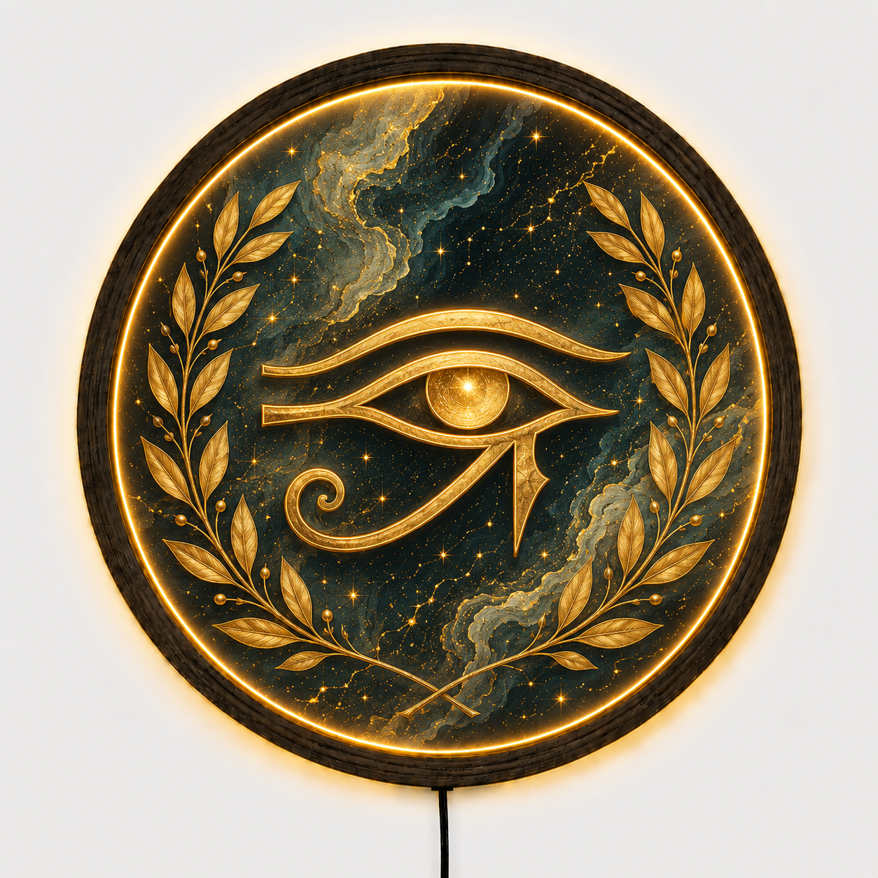 Eye of Horus LED Wall Decor, Round Wooden Frame Light, Egyptian Wall Art