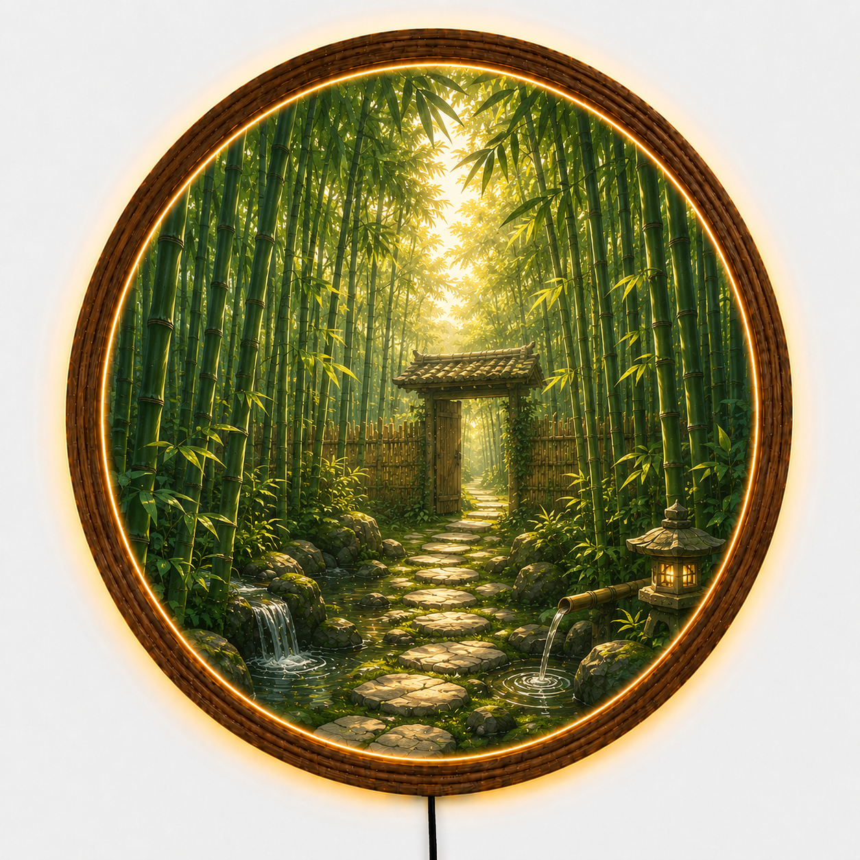Bamboo Forest LED Wall Decor, Round Nature Lighted Wall Art