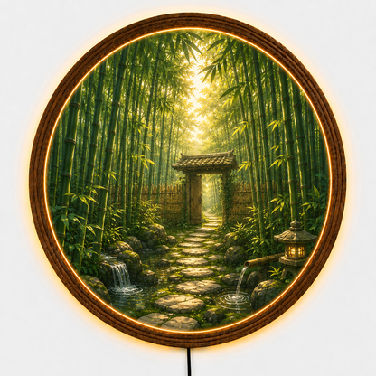 Bamboo Forest LED Wall Decor, Round Nature Lighted Wall Art