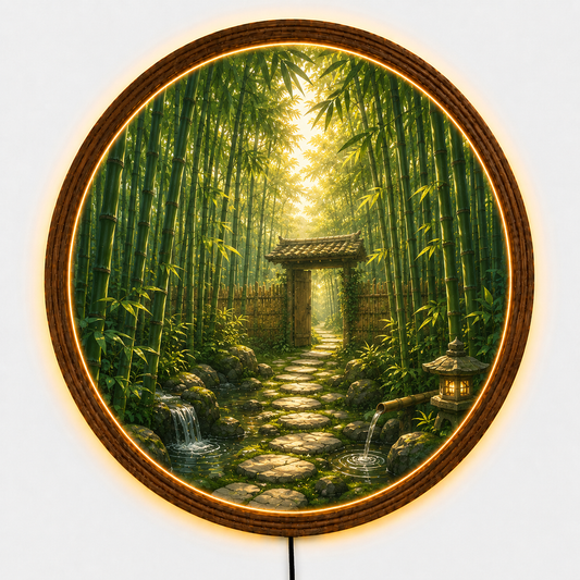 Bamboo Forest LED Wall Decor, Round Nature Lighted Wall Art