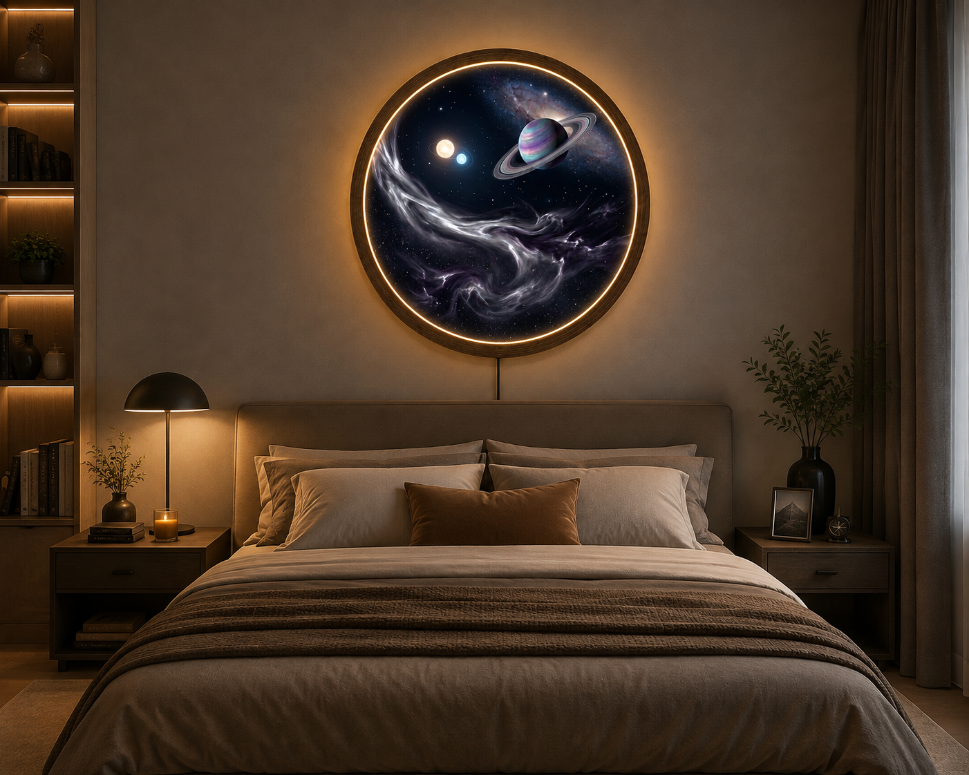 Galaxy LED Wall Art, Saturn Planet Round Light, Space Nebula Wall Decor, Cosmic Night Lamp, Astronomy Gift, Bedroom Home Decor