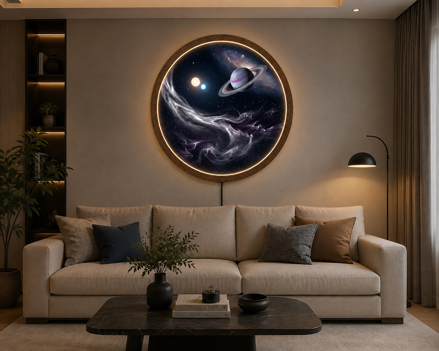 Galaxy LED Wall Art, Saturn Planet Round Light, Space Nebula Wall Decor, Cosmic Night Lamp, Astronomy Gift, Bedroom Home Decor