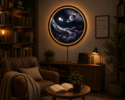 Galaxy LED Wall Art, Saturn Planet Round Light, Space Nebula Wall Decor, Cosmic Night Lamp, Astronomy Gift, Bedroom Home Decor