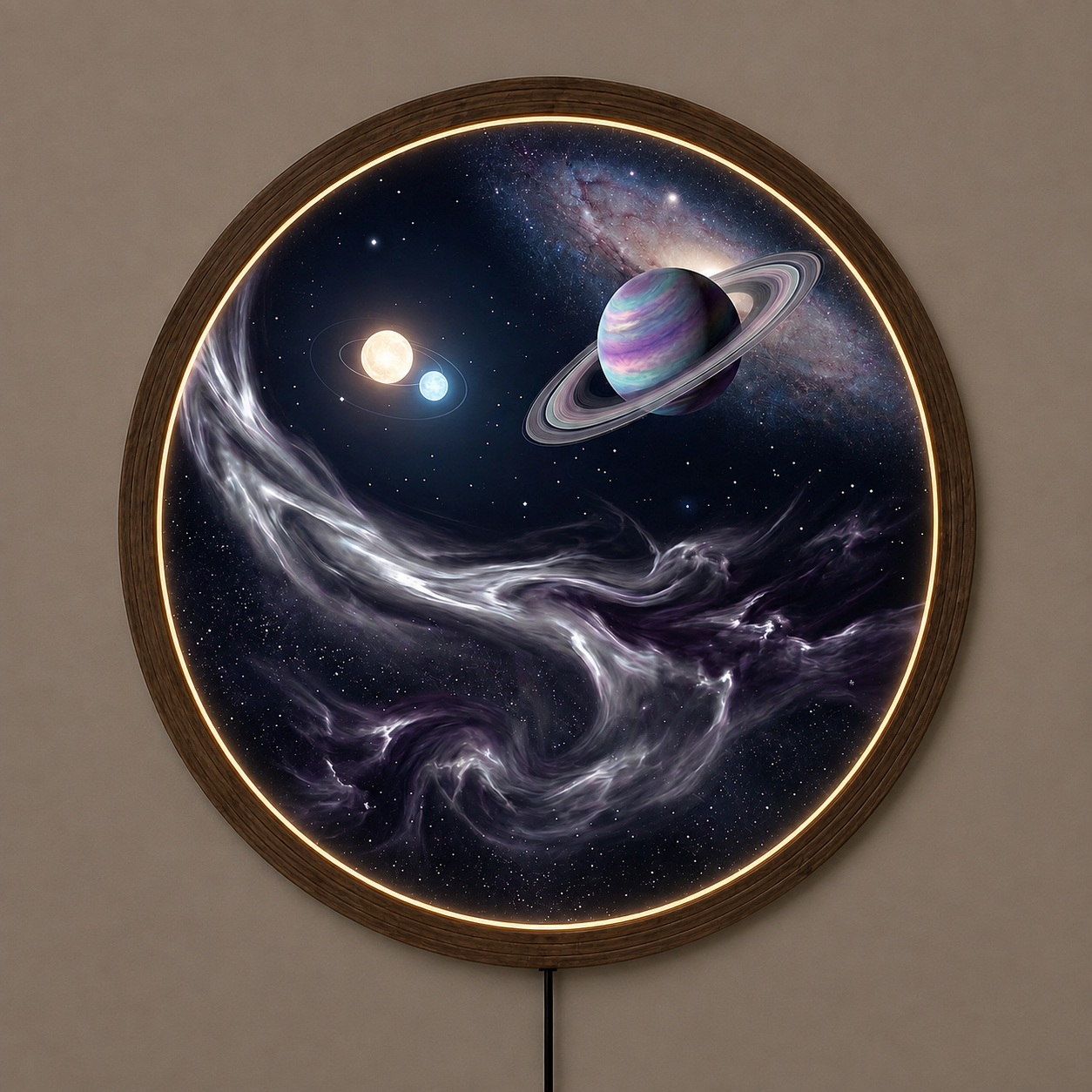 Galaxy LED Wall Art, Saturn Planet Round Light, Space Nebula Wall Decor, Cosmic Night Lamp, Astronomy Gift, Bedroom Home Decor