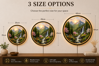 Spring Mountain LED Wall Decor, Forest Waterfall Wall Art, Nature Wall Light, Cabin Home Decor