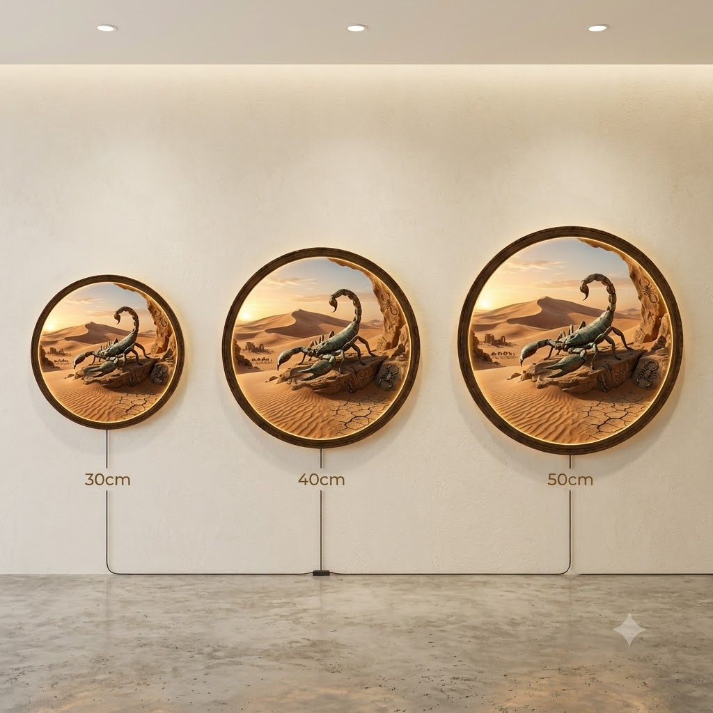 Scorpion LED Wall Decor, Round Wooden Frame Desert Wall Art, Southwestern Home Decor, Nature Landscape Light