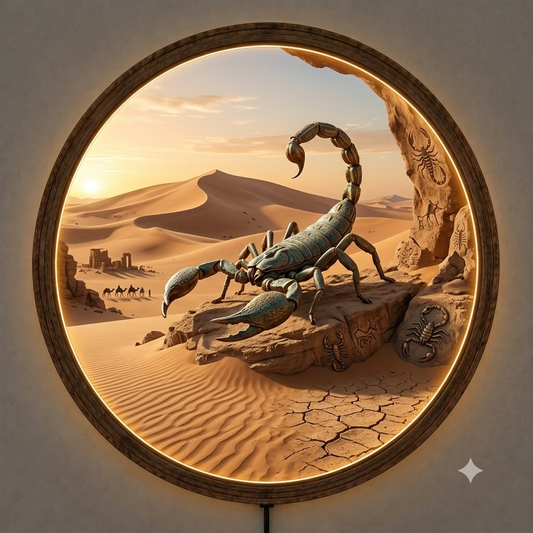 Scorpion LED Wall Decor, Round Wooden Frame Desert Wall Art, Southwestern Home Decor, Nature Landscape Light