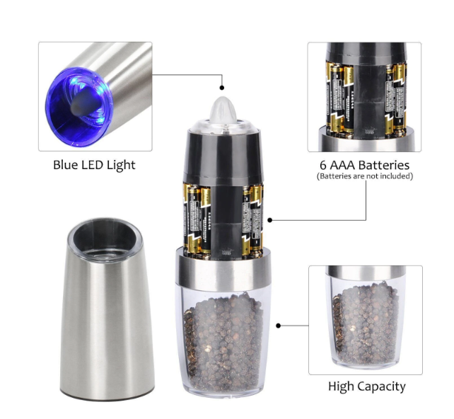 Electric Automatic Mill Spice Salt and Pepper Grinder Gravity LED Light