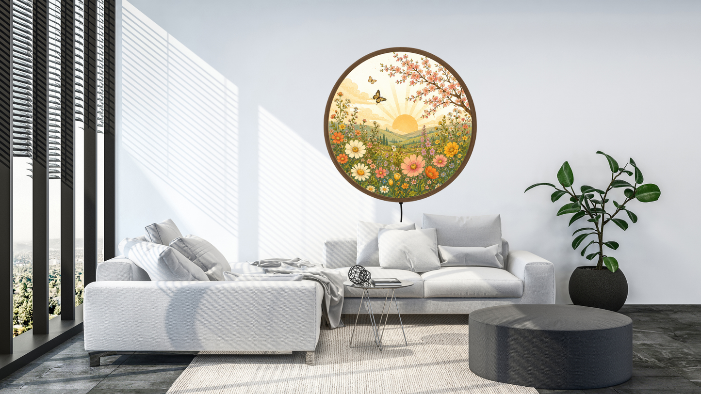 Retro Spring Flower LED Wall Lamp, Round Floral Nature Decor