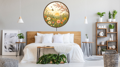 Retro Spring Flower LED Wall Lamp, Round Floral Nature Decor