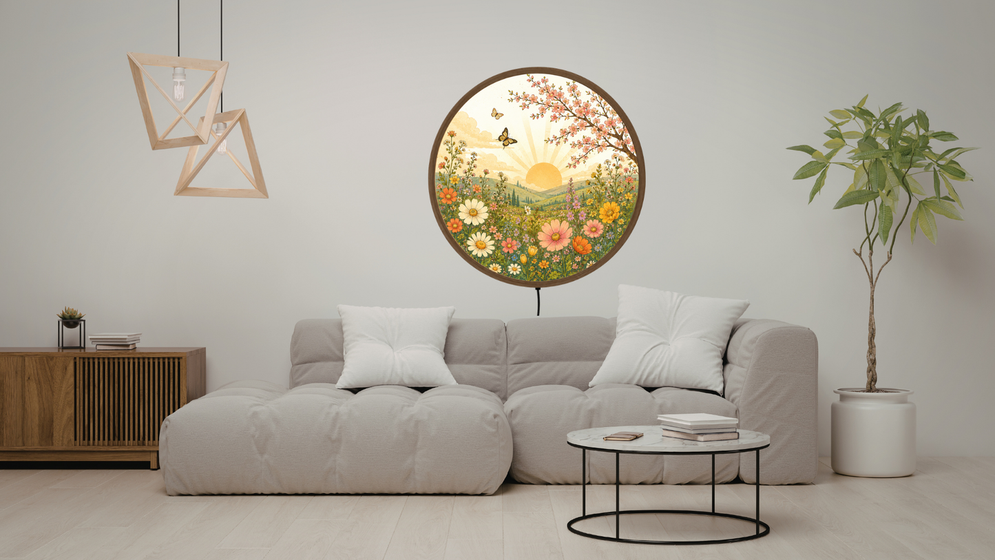 Retro Spring Flower LED Wall Lamp, Round Floral Nature Decor