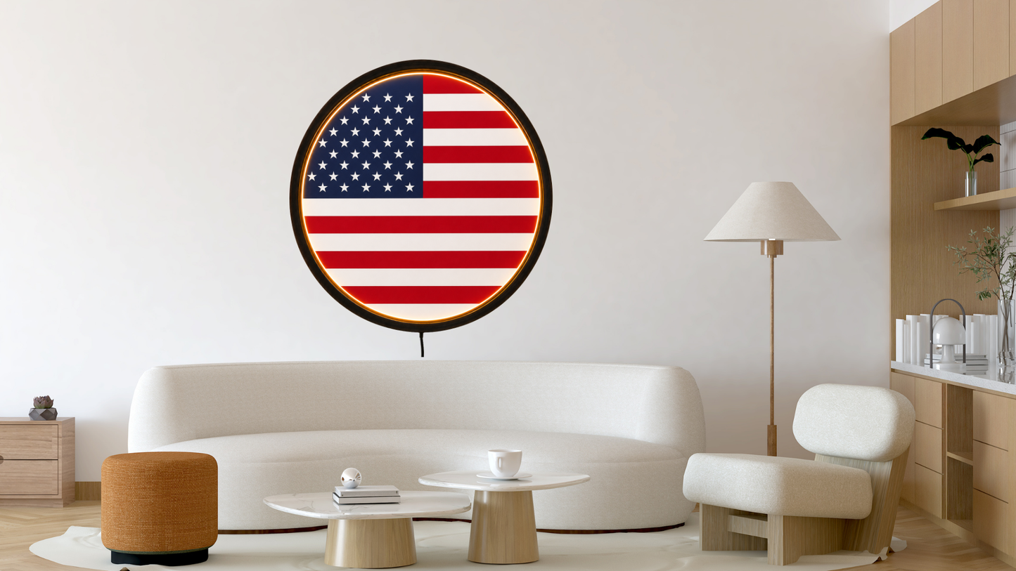 USA Flag Lighted Wall Art, American Patriotic Decor, LED Acrylic Sign