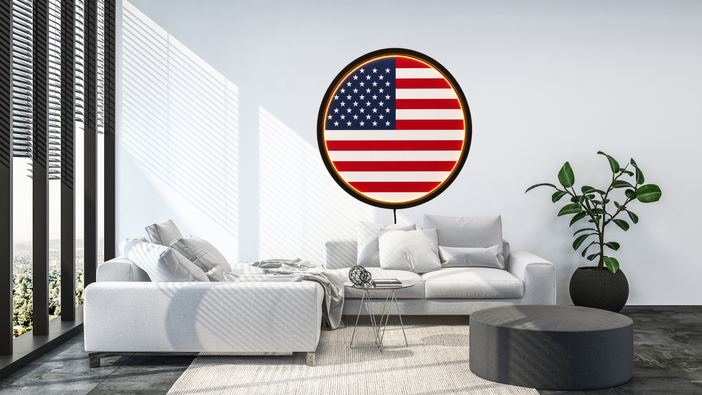 USA Flag Lighted Wall Art, American Patriotic Decor, LED Acrylic Sign