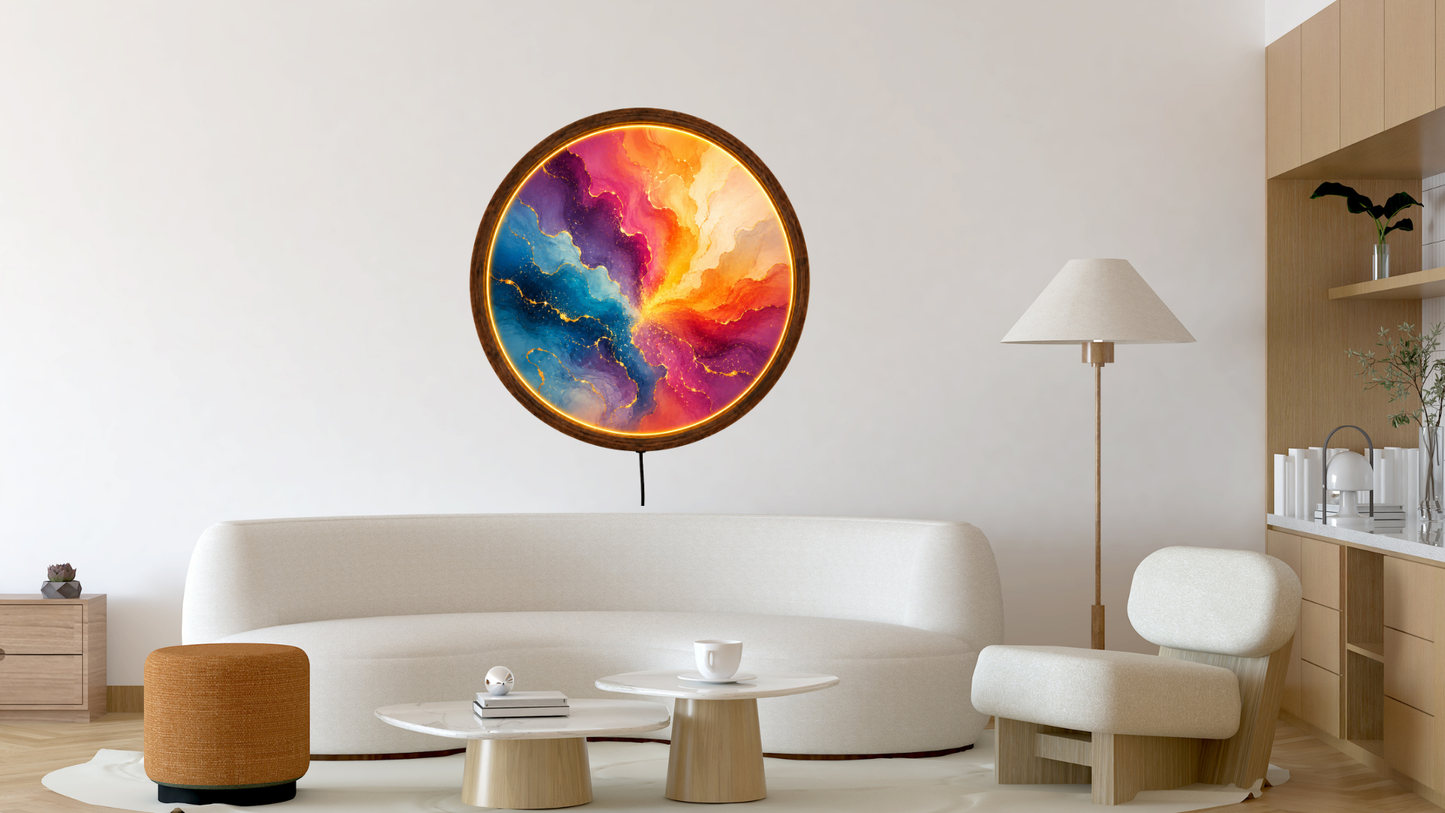 Abstract LED Wall Art, Colorful Round Light Decor, Modern Acrylic Lamp