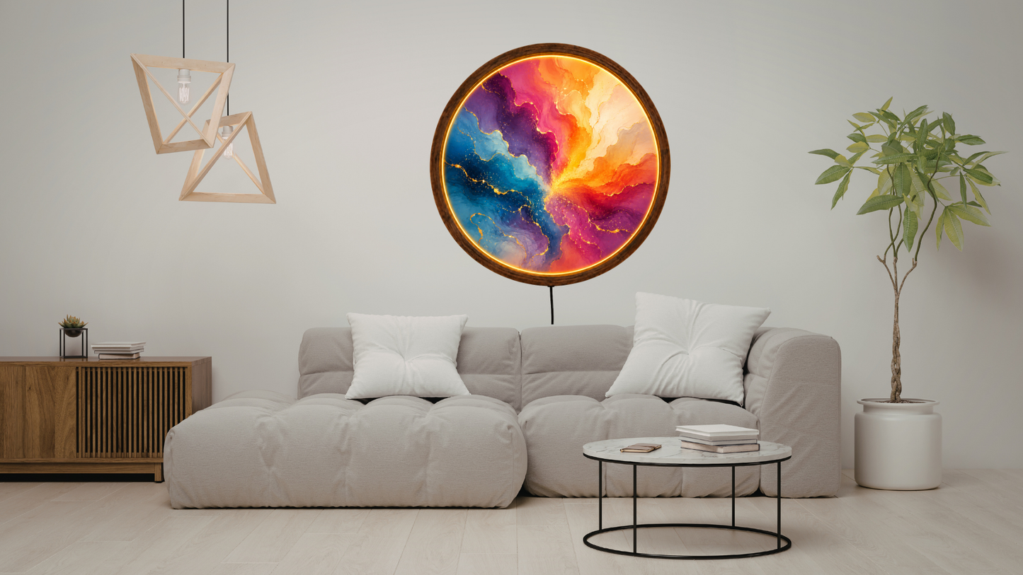 Abstract LED Wall Art, Colorful Round Light Decor, Modern Acrylic Lamp