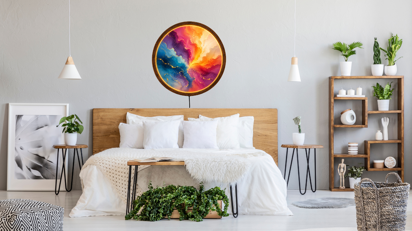 Abstract LED Wall Art, Colorful Round Light Decor, Modern Acrylic Lamp