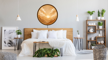 Boho Sunrise LED Wall Decor, Neutral Landscape Light, Round Acrylic Wall Hanging Gift
