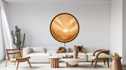 Boho Sunrise LED Wall Decor, Neutral Landscape Light, Round Acrylic Wall Hanging Gift