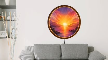 Sunrise LED Wall Decor, Mountain Landscape Acrylic Night Light, Round Wall Art