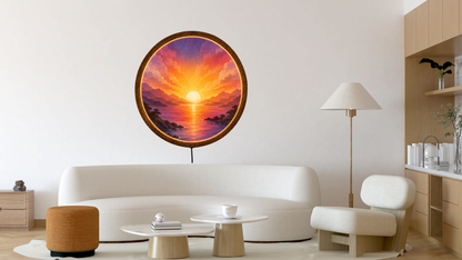Sunrise LED Wall Decor, Mountain Landscape Acrylic Night Light, Round Wall Art