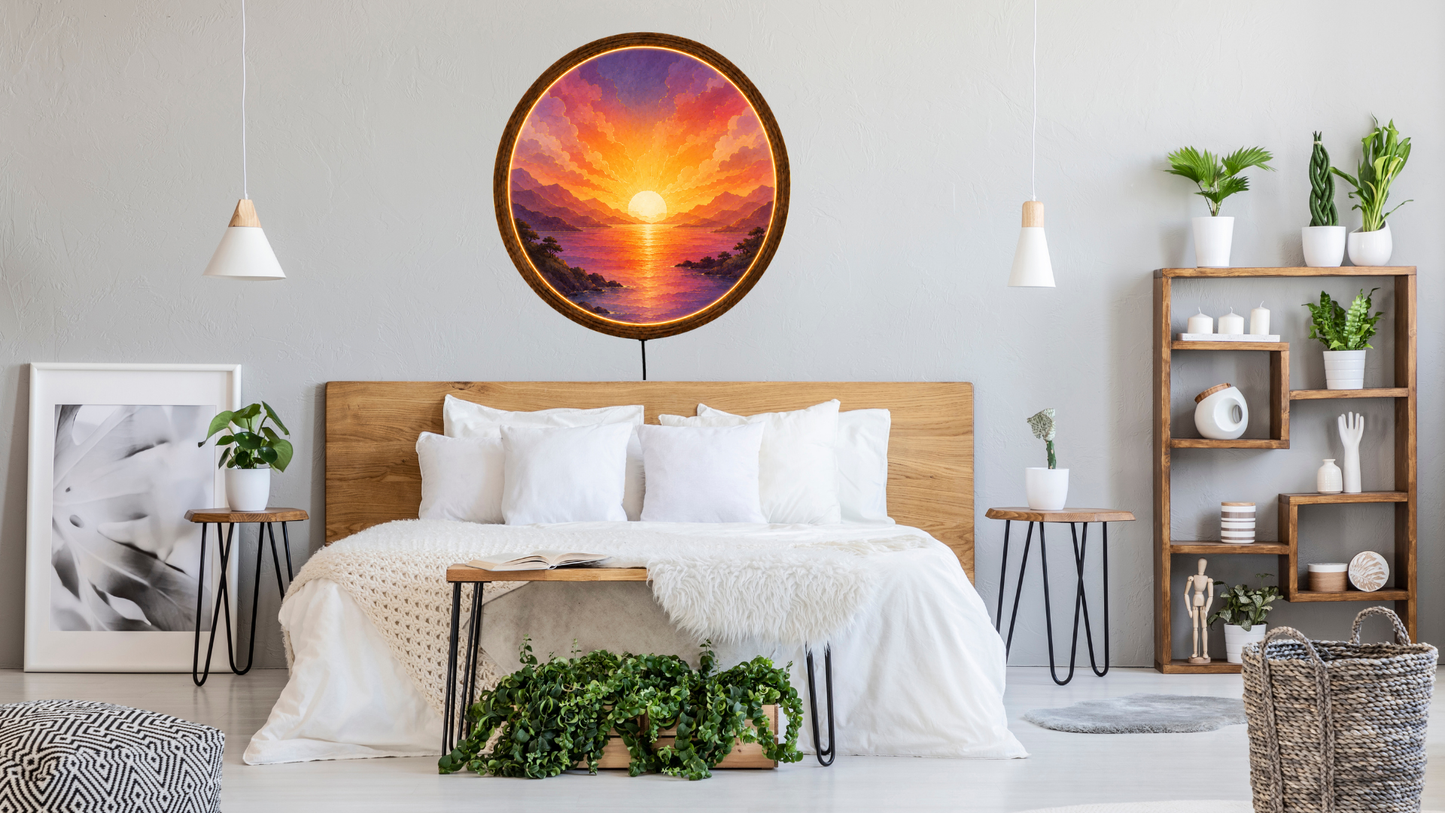 Sunrise LED Wall Decor, Mountain Landscape Acrylic Night Light, Round Wall Art
