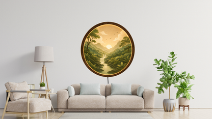 Nature Landscape LED Wall Decor, Round Mountain Waterfall Light