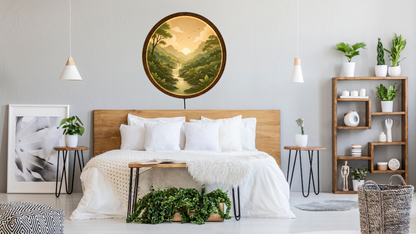 Nature Landscape LED Wall Decor, Round Mountain Waterfall Light